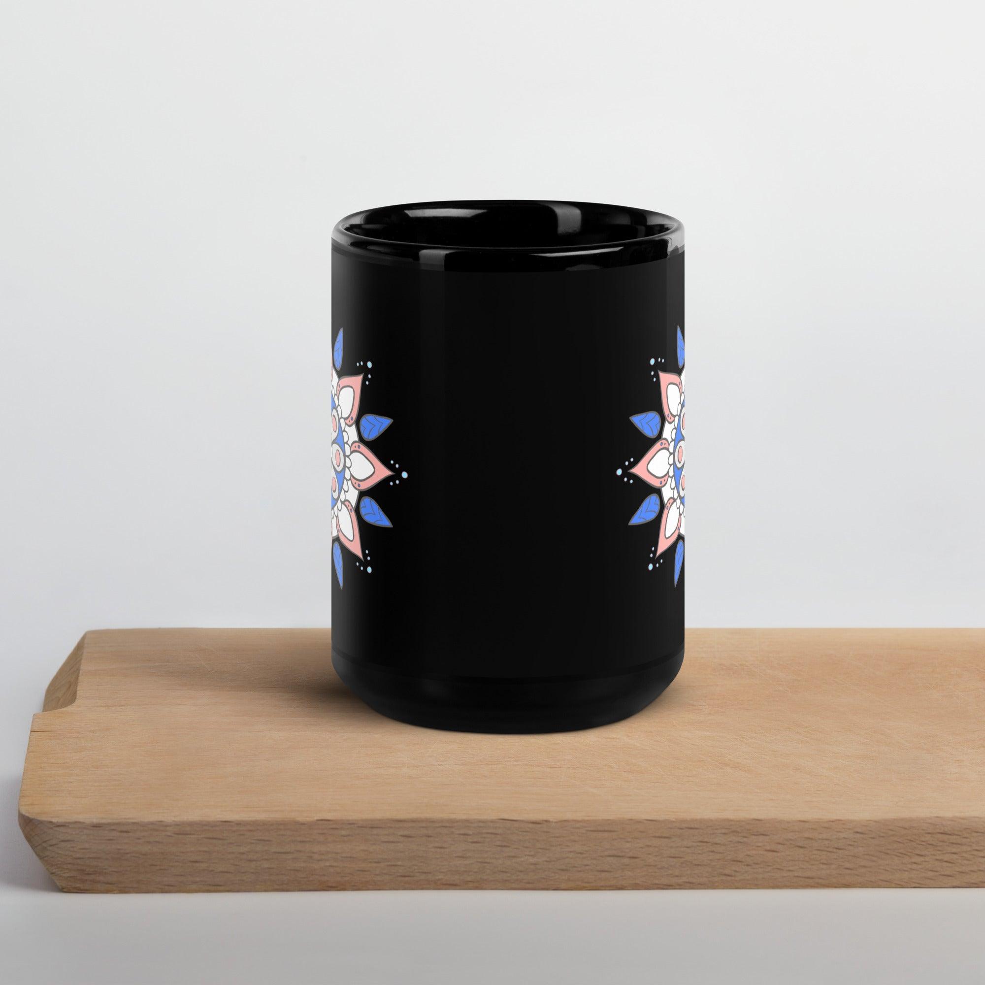 Black Glossy Mandala Reflection Mug - Beyond T-shirts