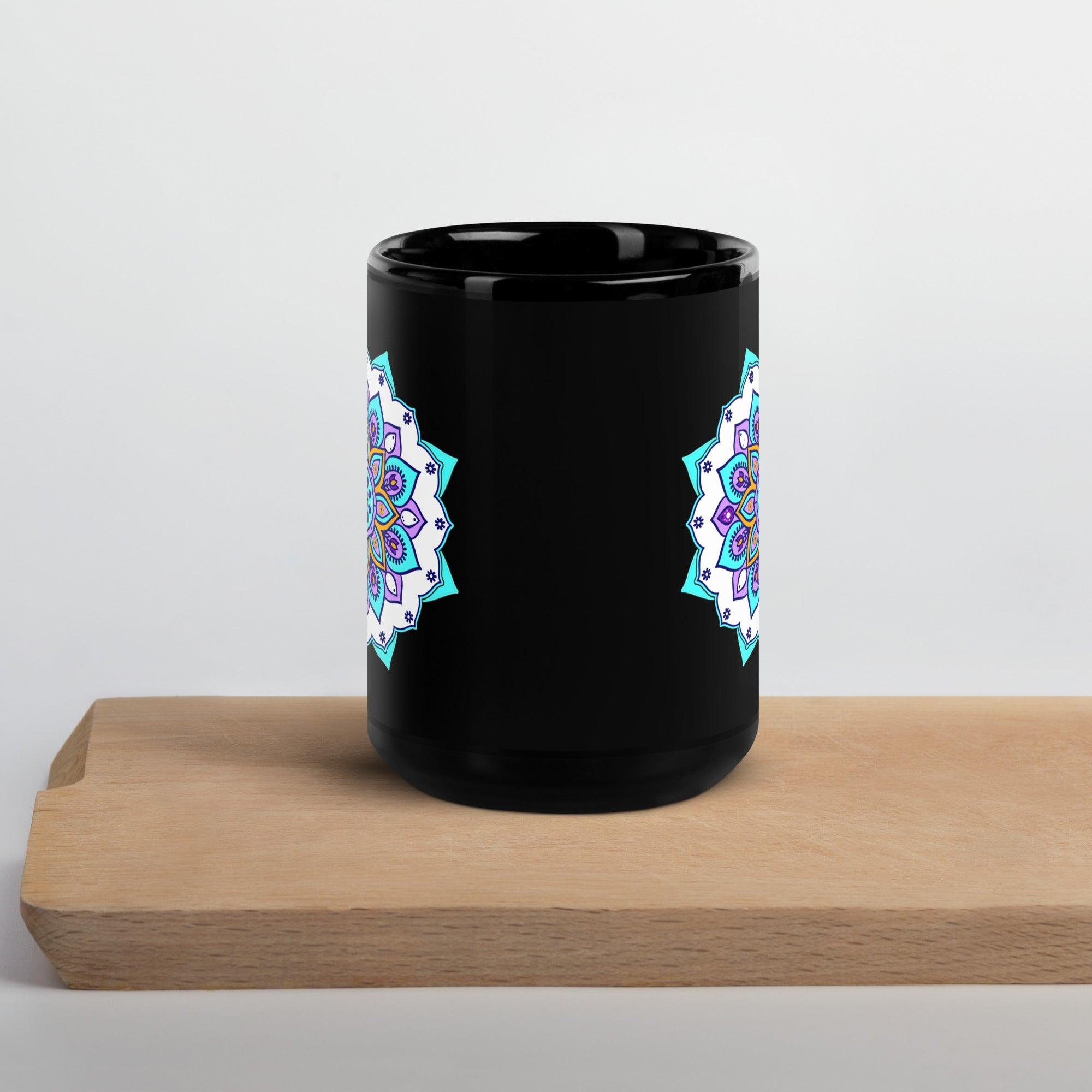 Mandala Harmony On Black Glossy Mug - Beyond T-shirts