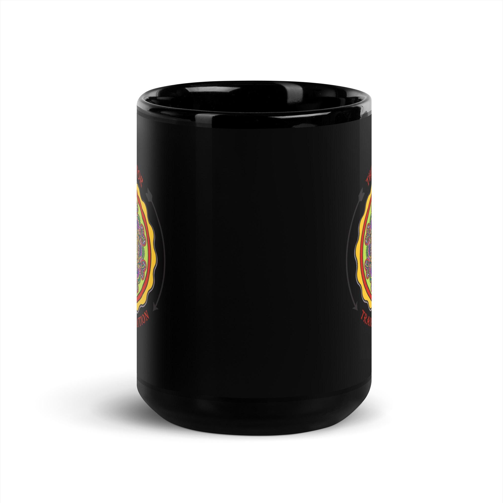 Lotus Harmony Mandala Black Glossy Mug - Beyond T-shirts