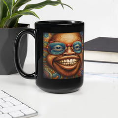 Black glossy ceramic mug.