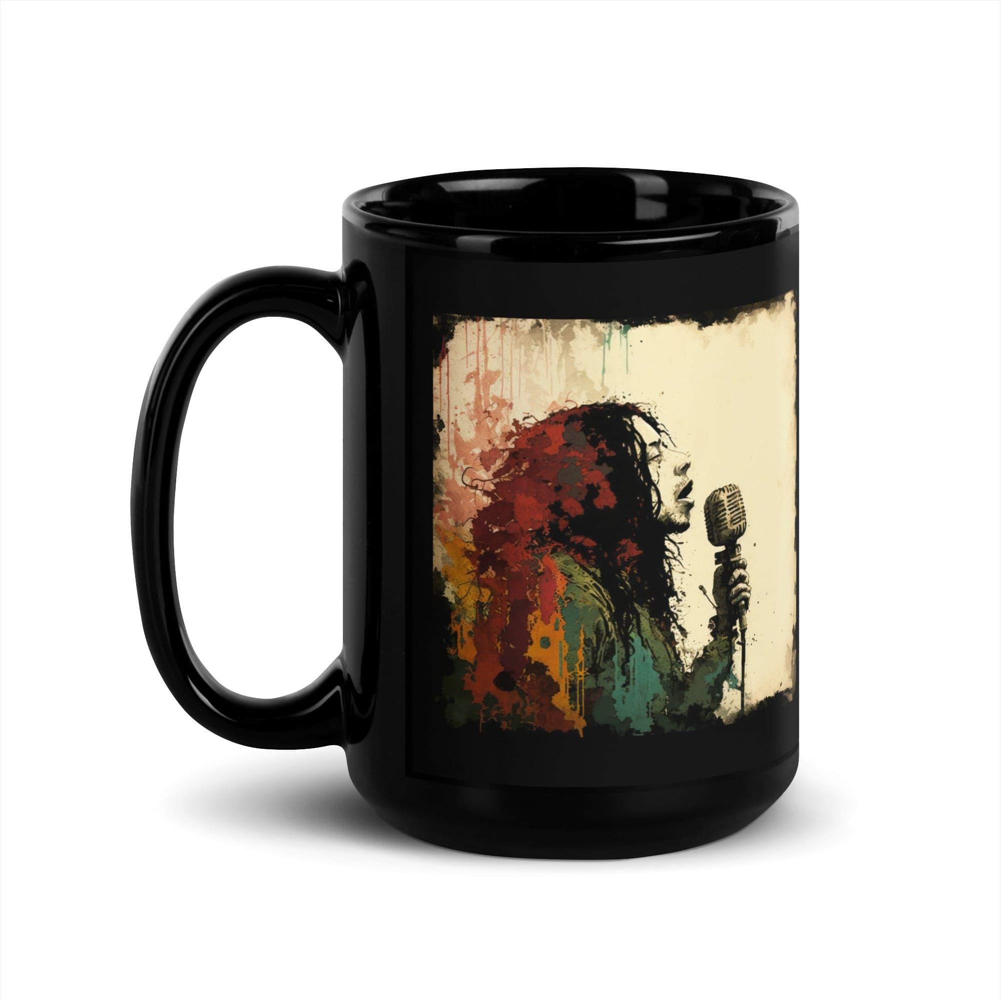 NS-967 Black Glossy Mug filled with coffee, steam visible.