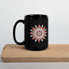 Mandala Elegance On Black Glossy Mug - Beyond T-shirts