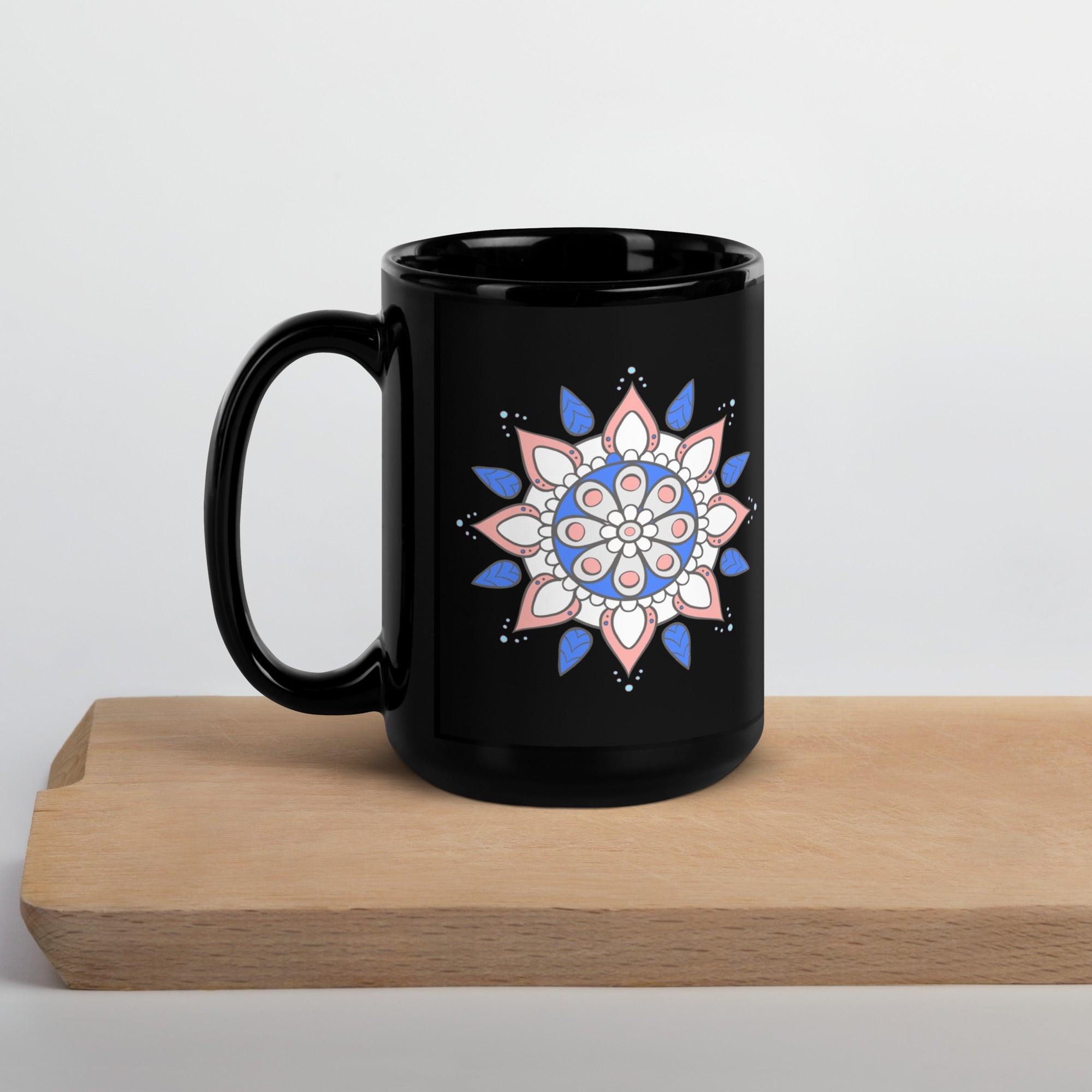 Black Glossy Mandala Reflection Mug - Beyond T-shirts