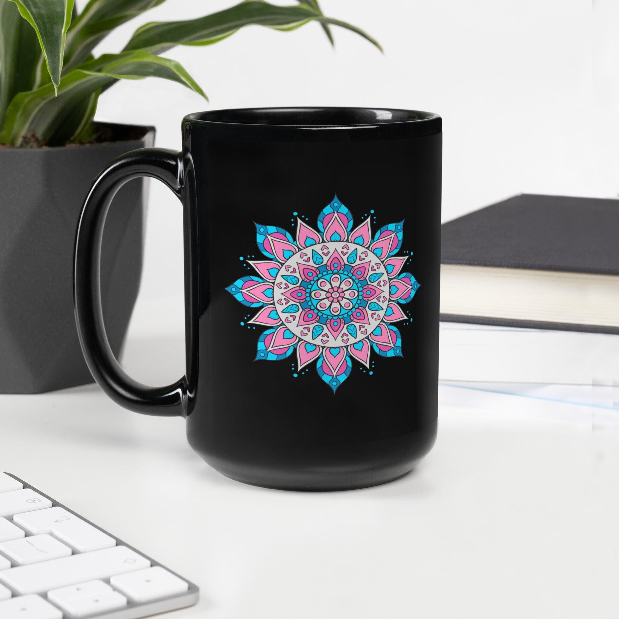 Black Glossy Mandala Dreams Mug - Beyond T-shirts