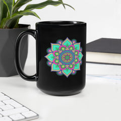 Mandala Blossom On Black Mug - Beyond T-shirts