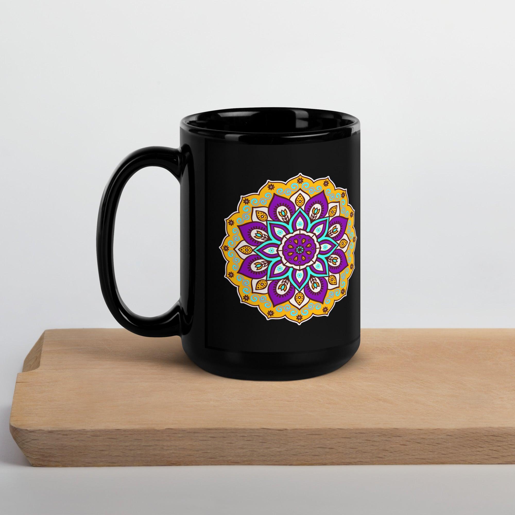 Mandala Bliss On Black Glossy Mug - Beyond T-shirts