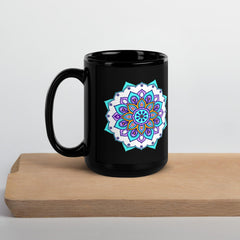 Mandala Harmony On Black Glossy Mug - Beyond T-shirts