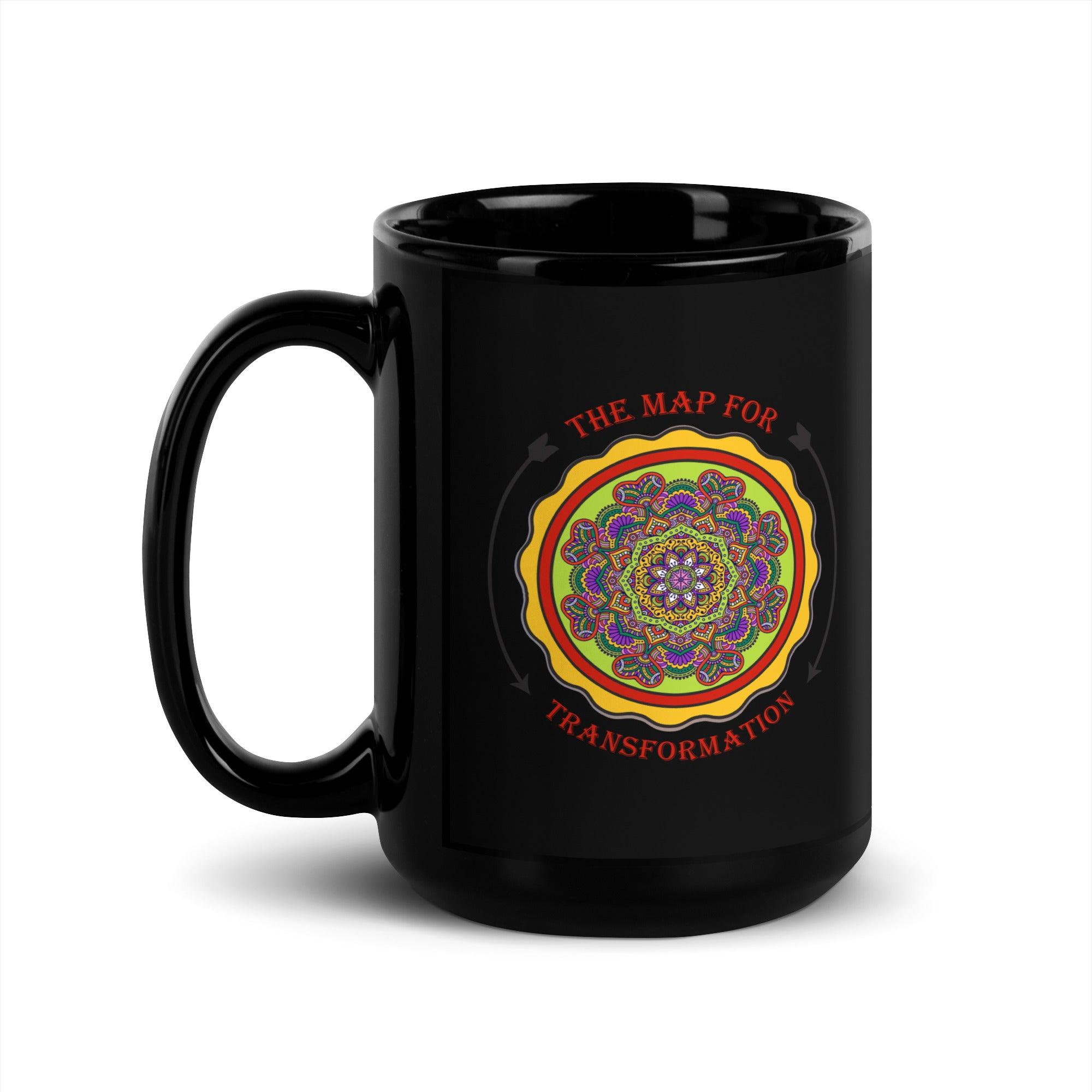 Lotus Harmony Mandala Black Glossy Mug - Beyond T-shirts