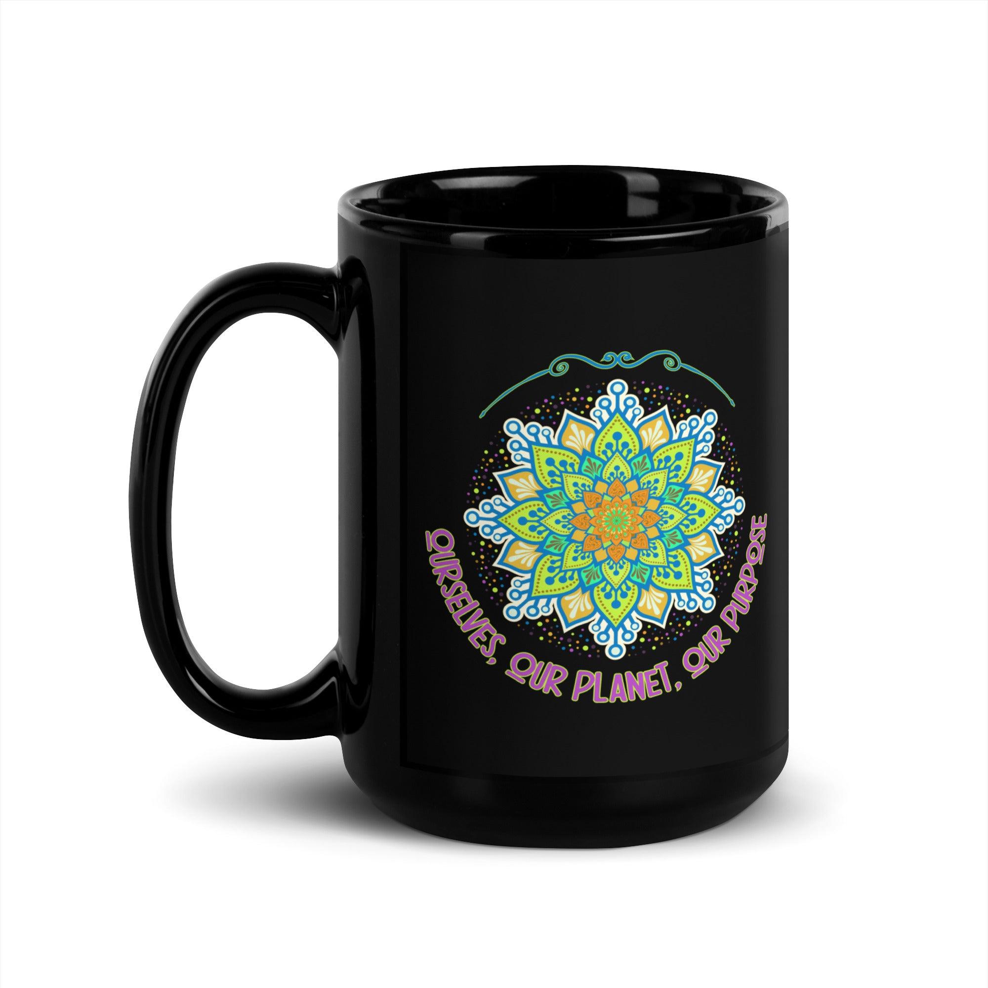 Floral Serenade Mandala Black Glossy - Beyond T-shirts