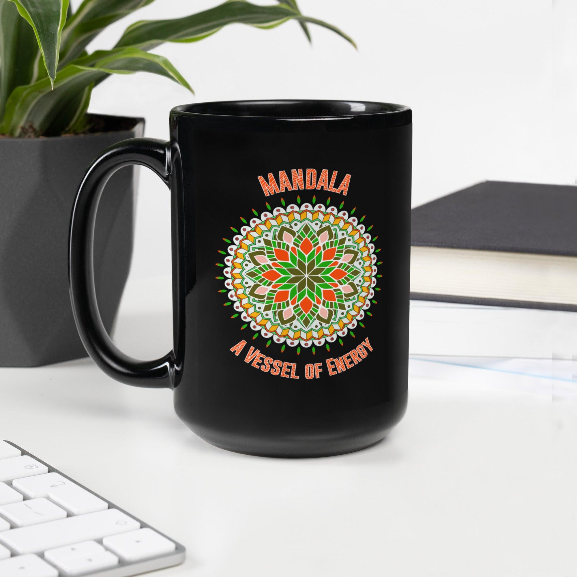 Celestial Sip Mandala Black Glossy Mug - Beyond T-shirts