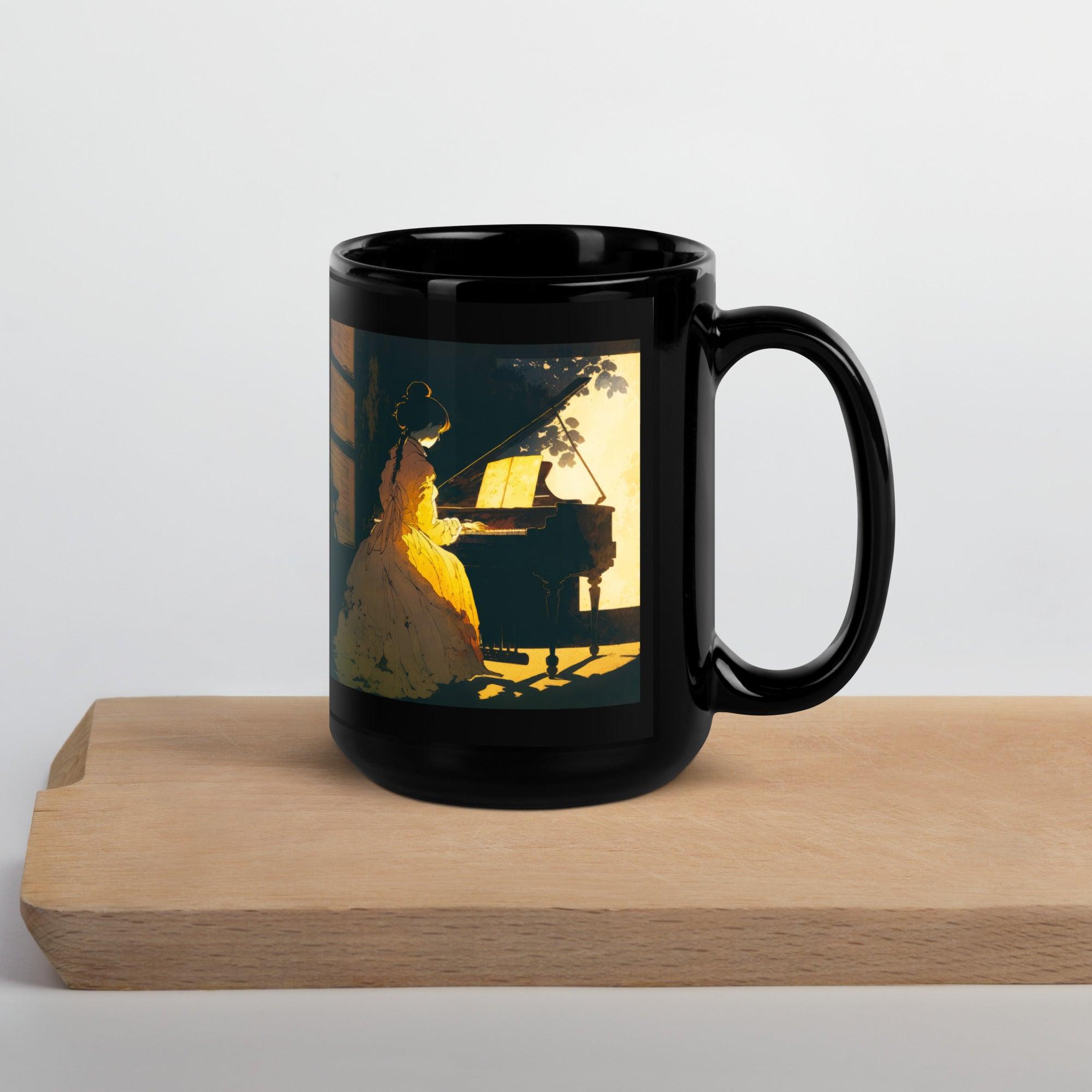 Elegant NS-811 black glossy mug in a cozy reading nook.