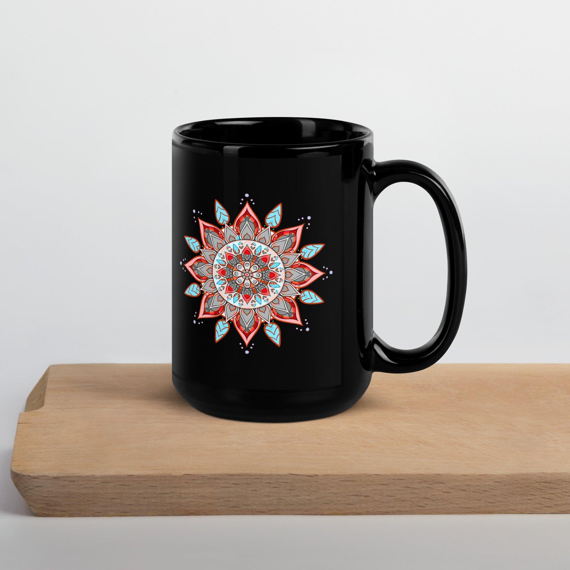 Mandala Elegance On Black Glossy Mug - Beyond T-shirts