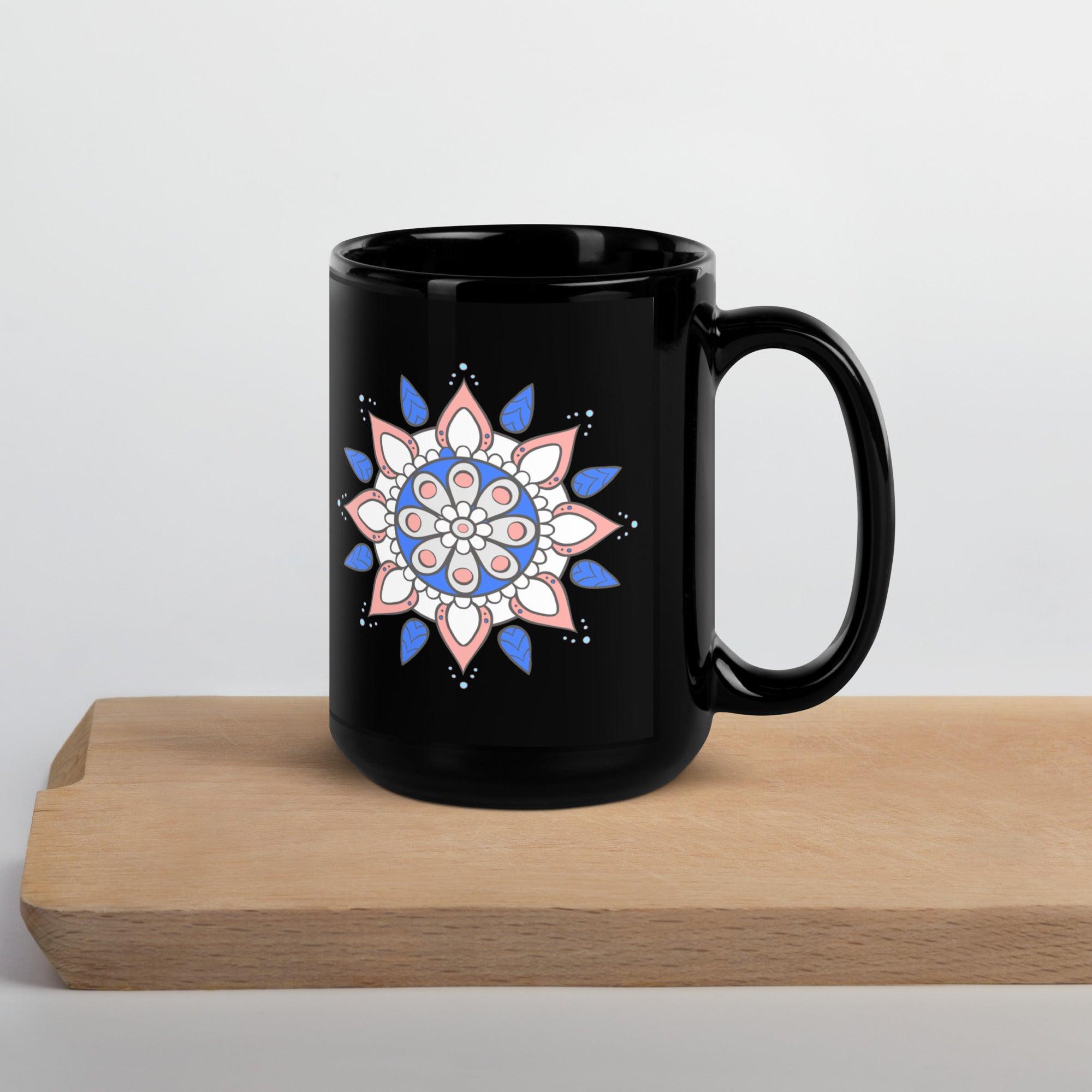 Black Glossy Mandala Reflection Mug - Beyond T-shirts