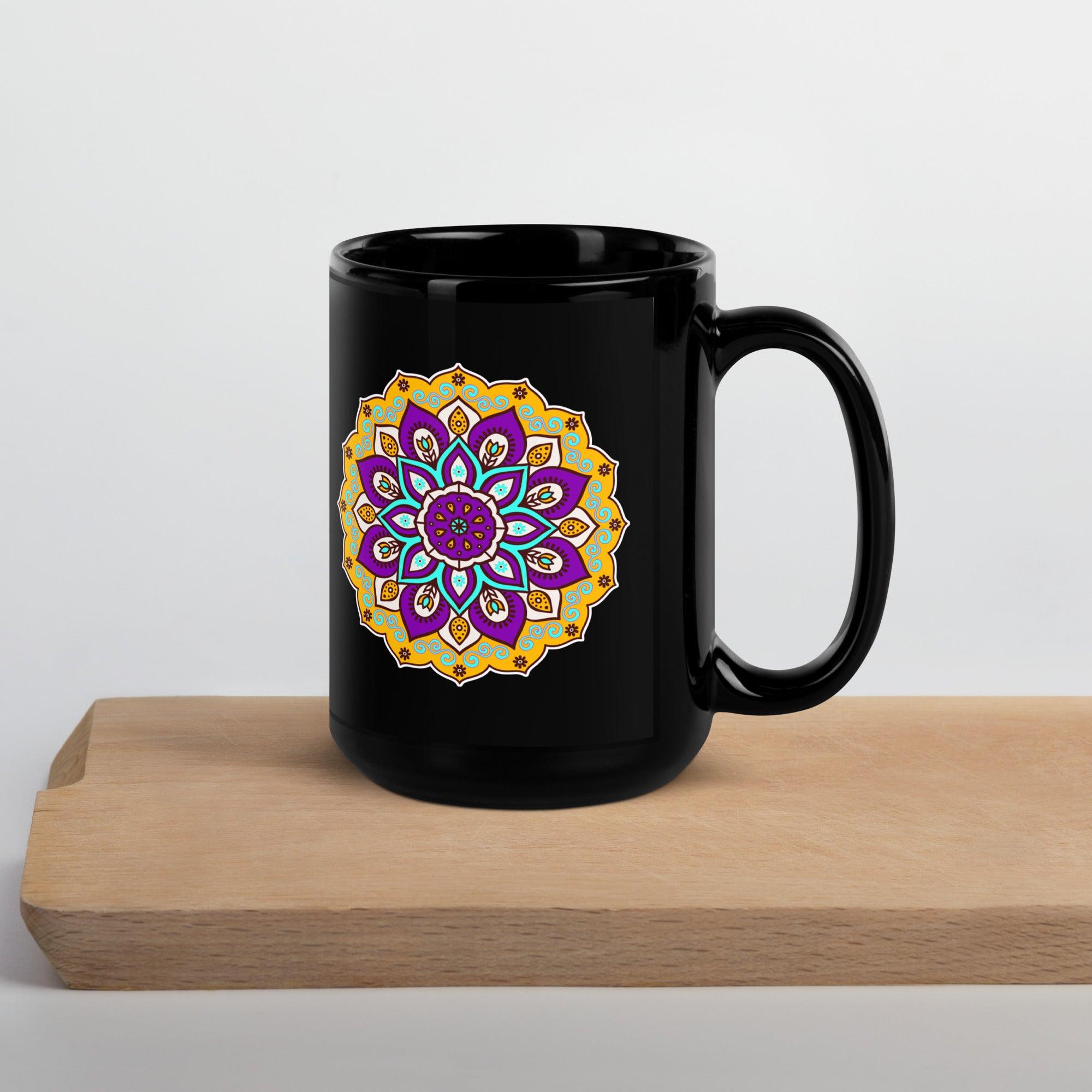 Mandala Bliss On Black Glossy Mug - Beyond T-shirts