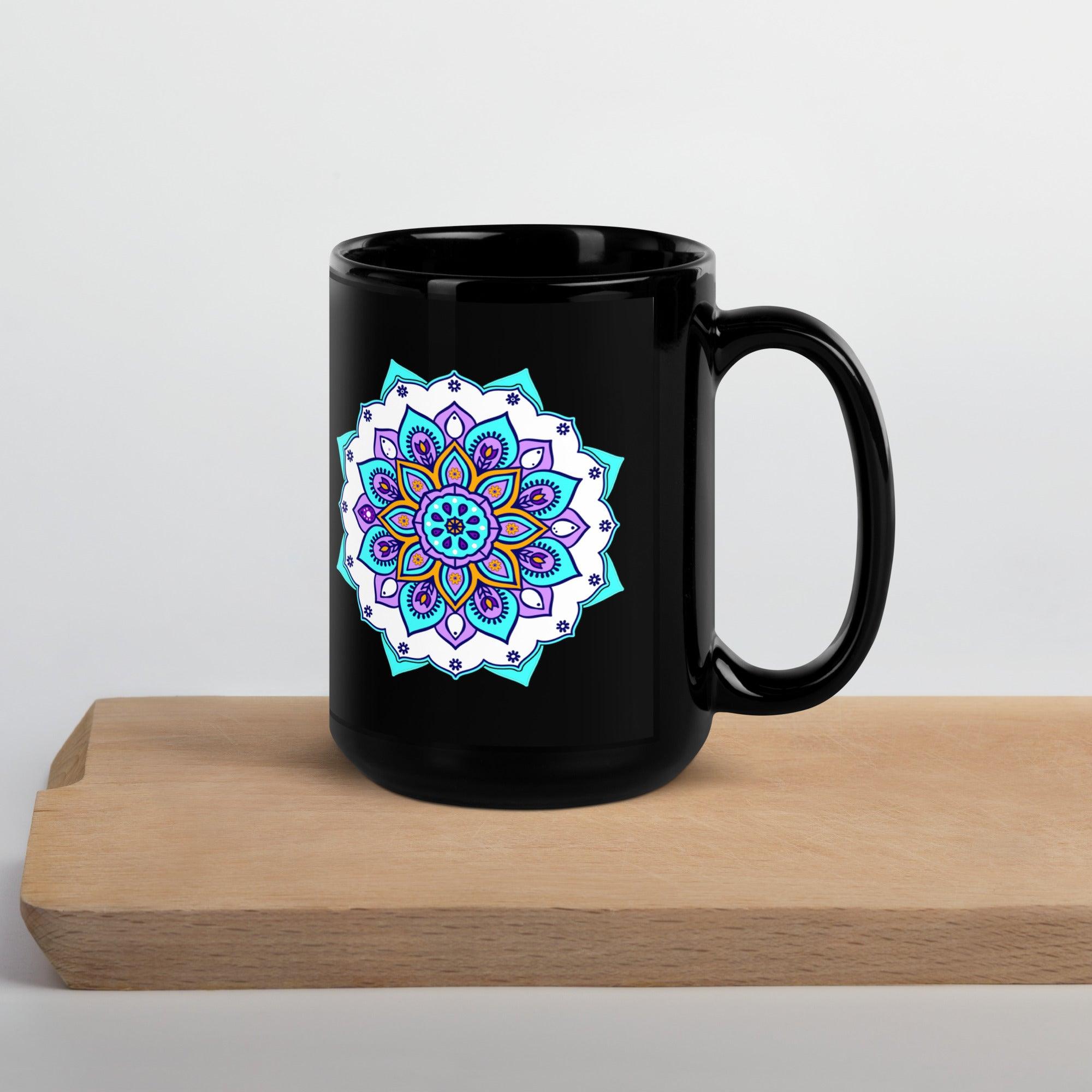 Mandala Harmony On Black Glossy Mug - Beyond T-shirts