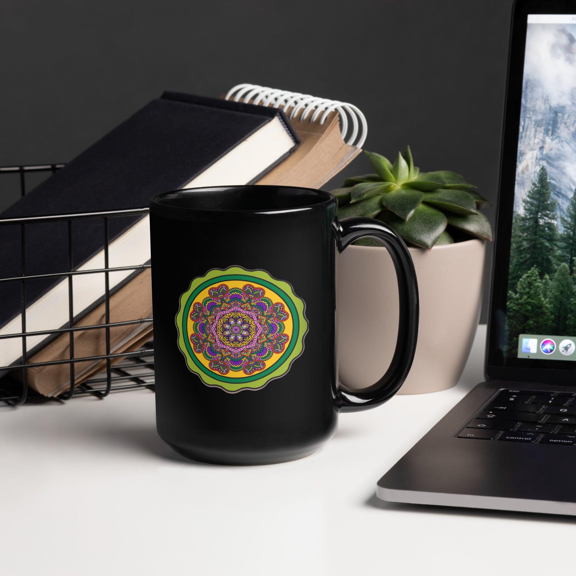 Sacred Geometry Serenity Mandala Black Glossy Mug - Beyond T-shirts