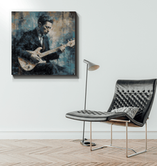 Bluesy Breakthrough Wrapped Canvas on display in living room