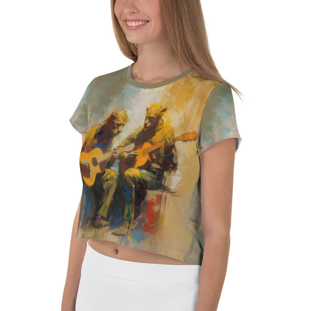 Bluesy Brilliance All-Over Print Crop Tee - Beyond T-shirts