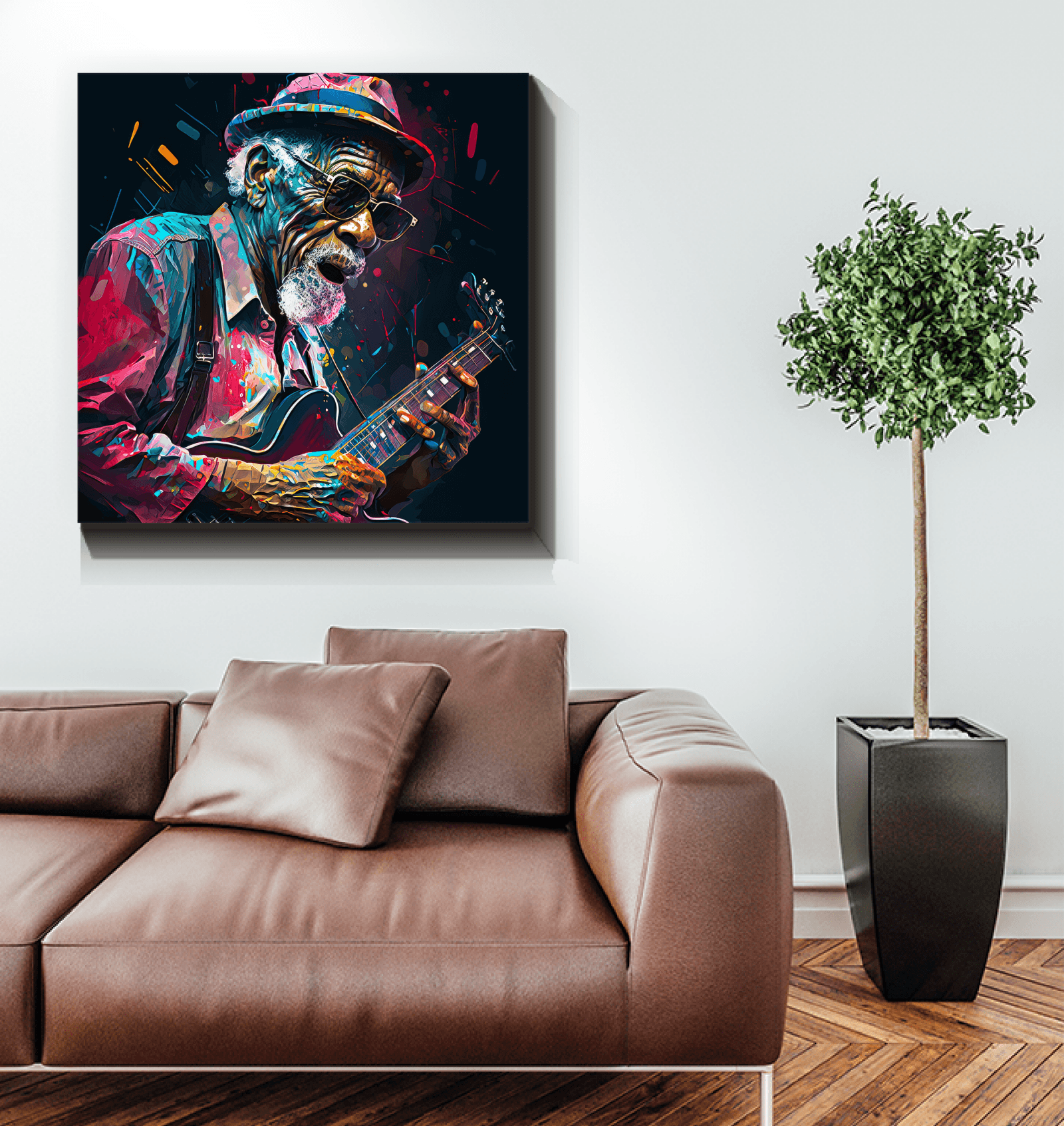 Bluesy tunes, emotional hues wrapped canvas - Beyond T-shirts