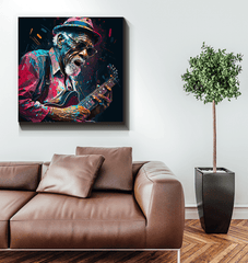 Bluesy tunes, emotional hues wrapped canvas - Beyond T-shirts
