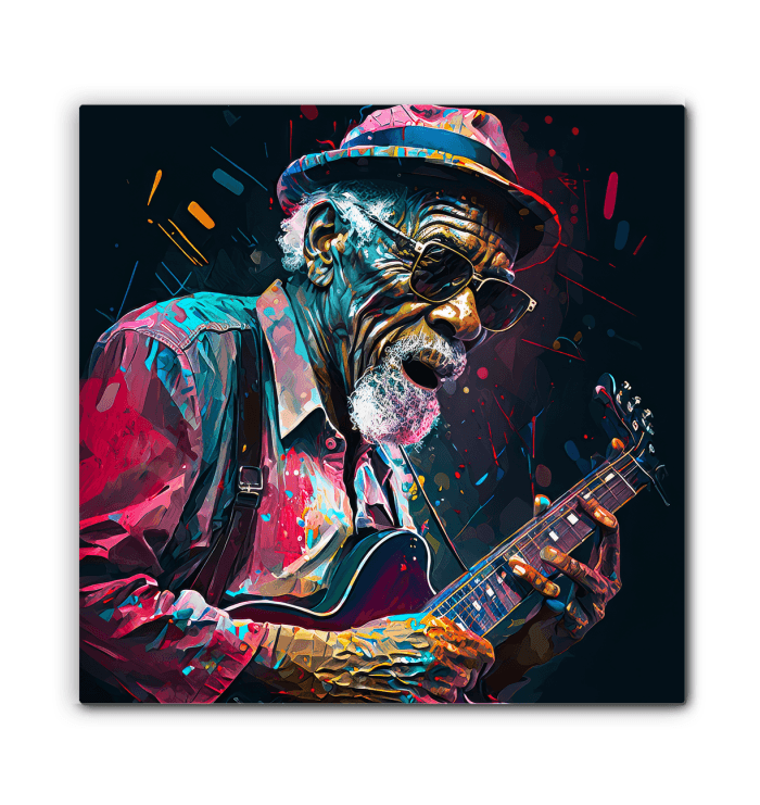 Bluesy tunes, emotional hues wrapped canvas - Beyond T-shirts