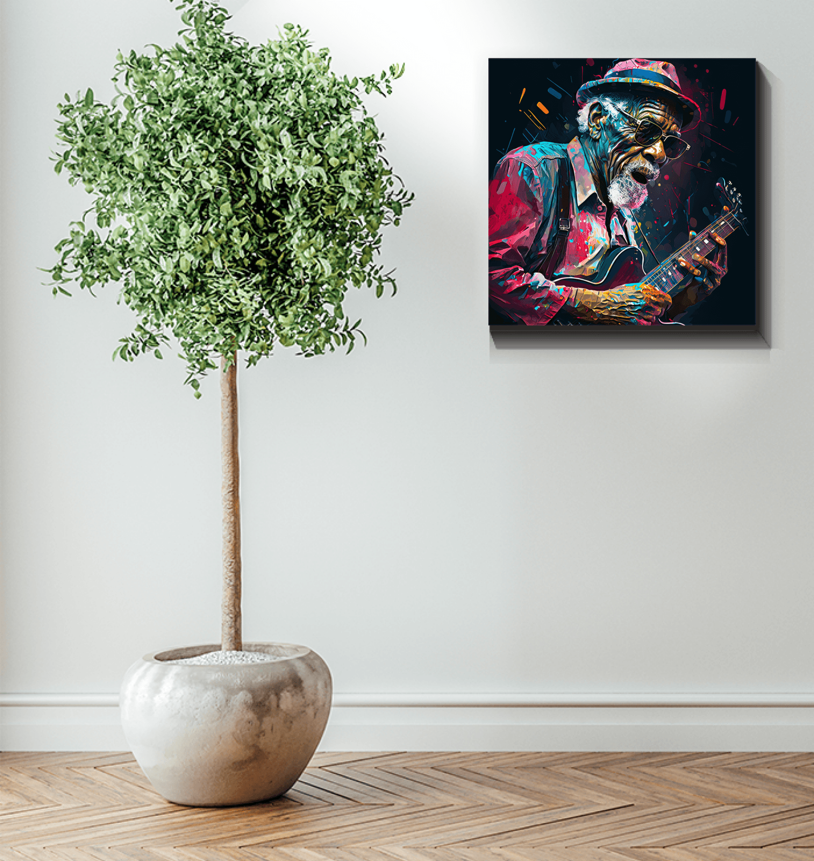 Bluesy tunes, emotional hues wrapped canvas - Beyond T-shirts