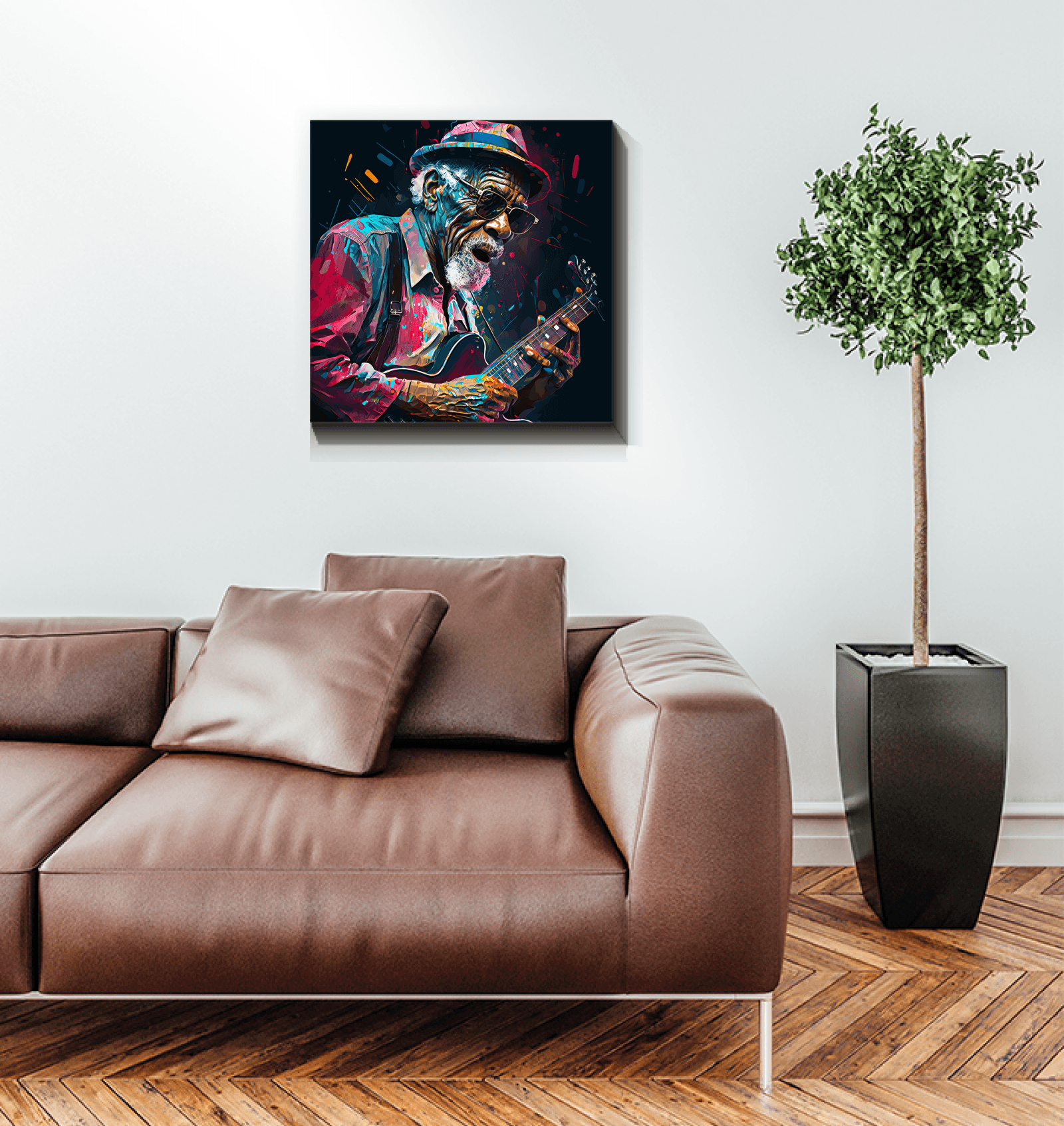Bluesy tunes, emotional hues wrapped canvas - Beyond T-shirts