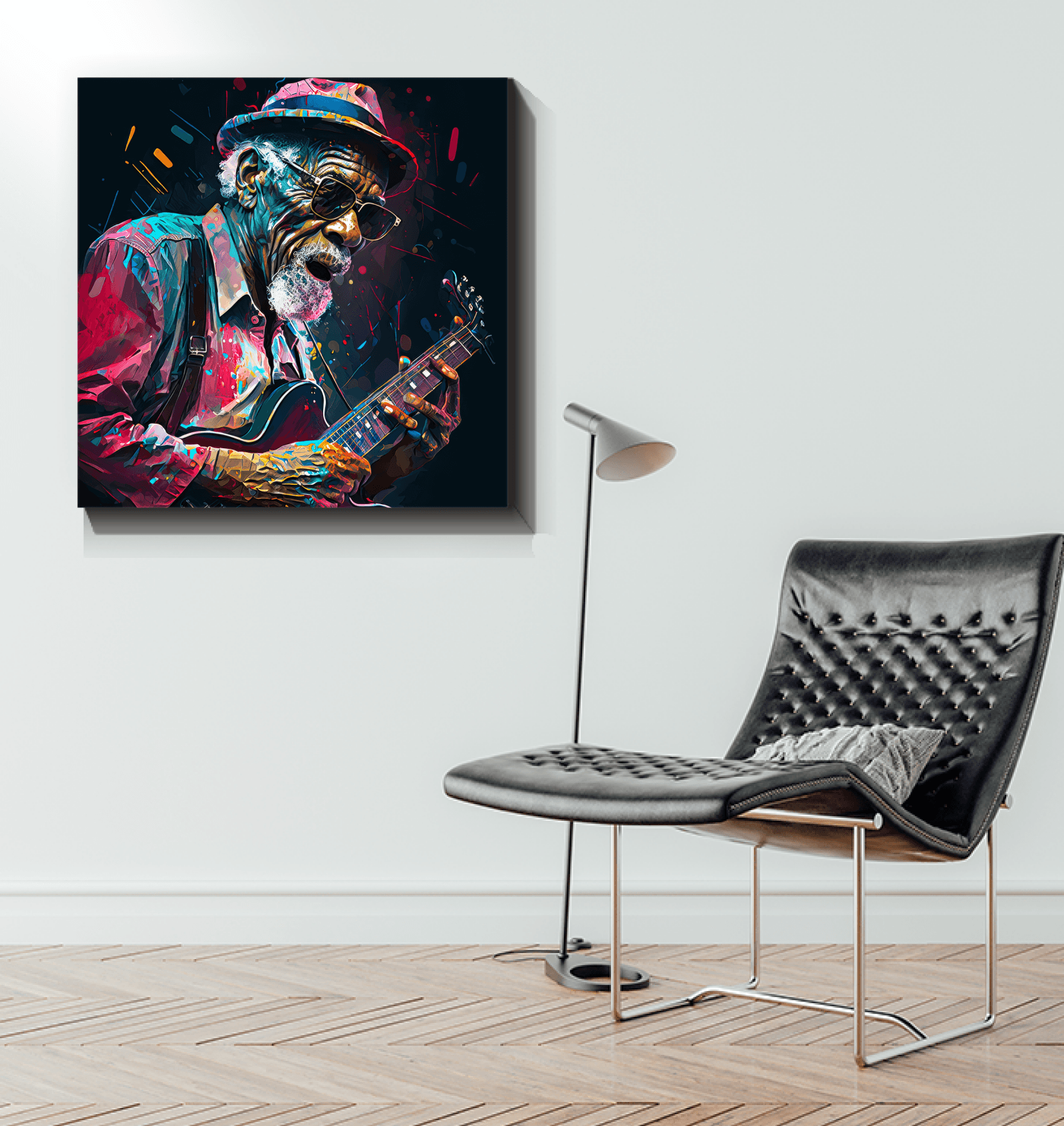 Bluesy tunes, emotional hues wrapped canvas - Beyond T-shirts