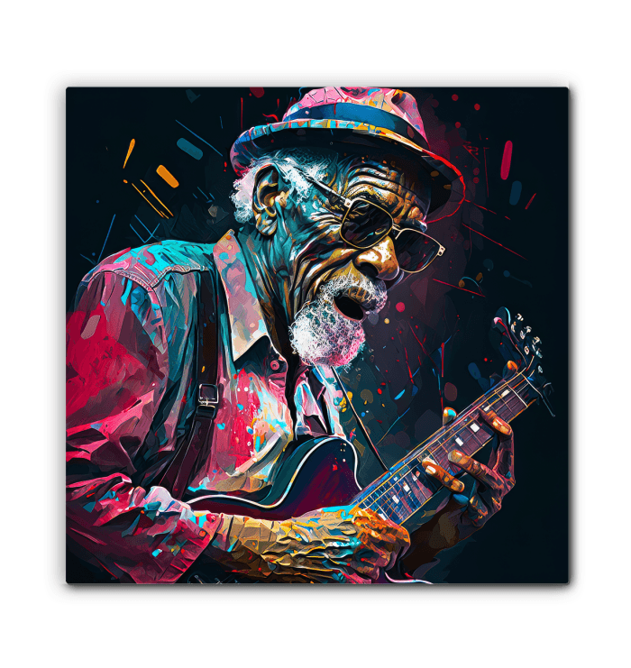 Bluesy tunes, emotional hues wrapped canvas - Beyond T-shirts
