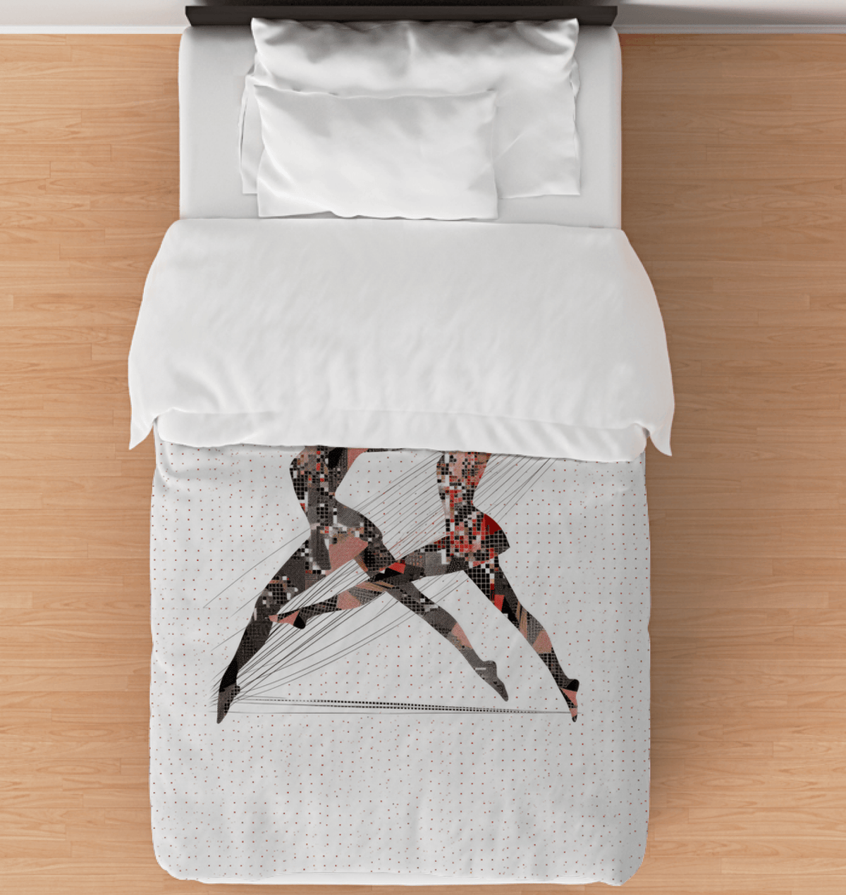 Colorful duvet cover featuring abstract dance expressions, ideal for modern bedroom decor.