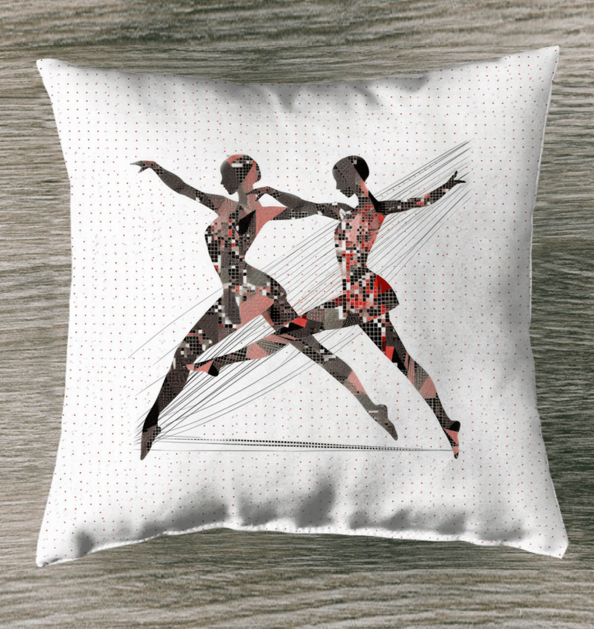 Bold Women's Dance Expression colorful indoor pillow on a cozy couch.