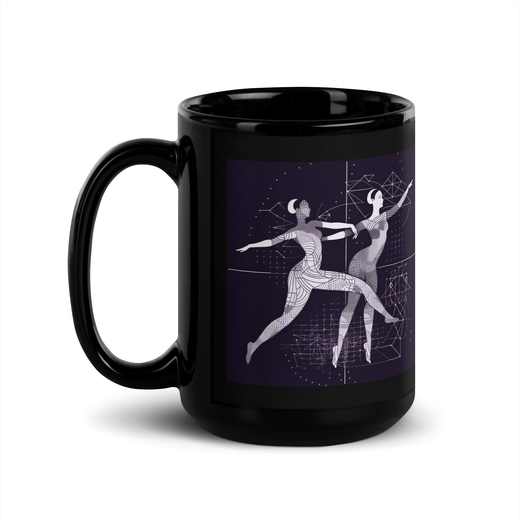 Glossy black mug with dance design