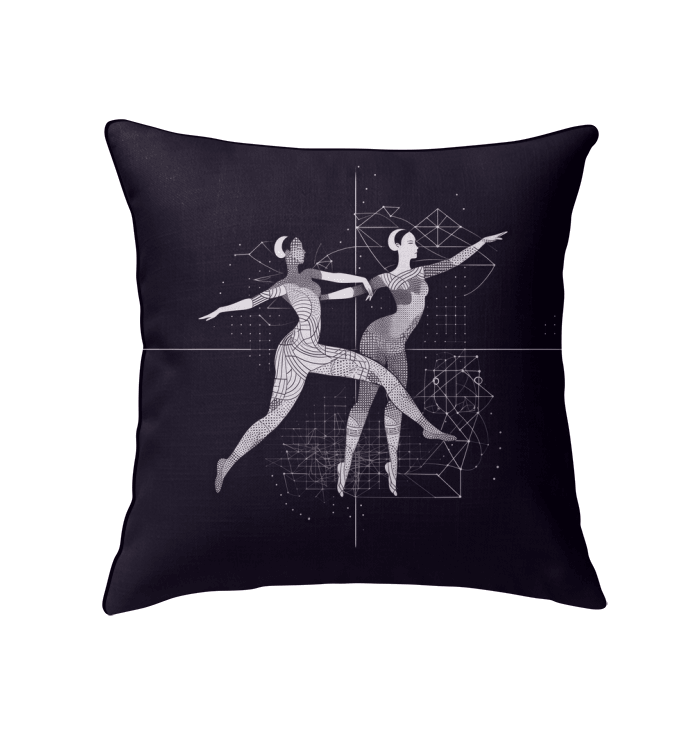 Vibrant and artistic indoor pillow featuring dance motif