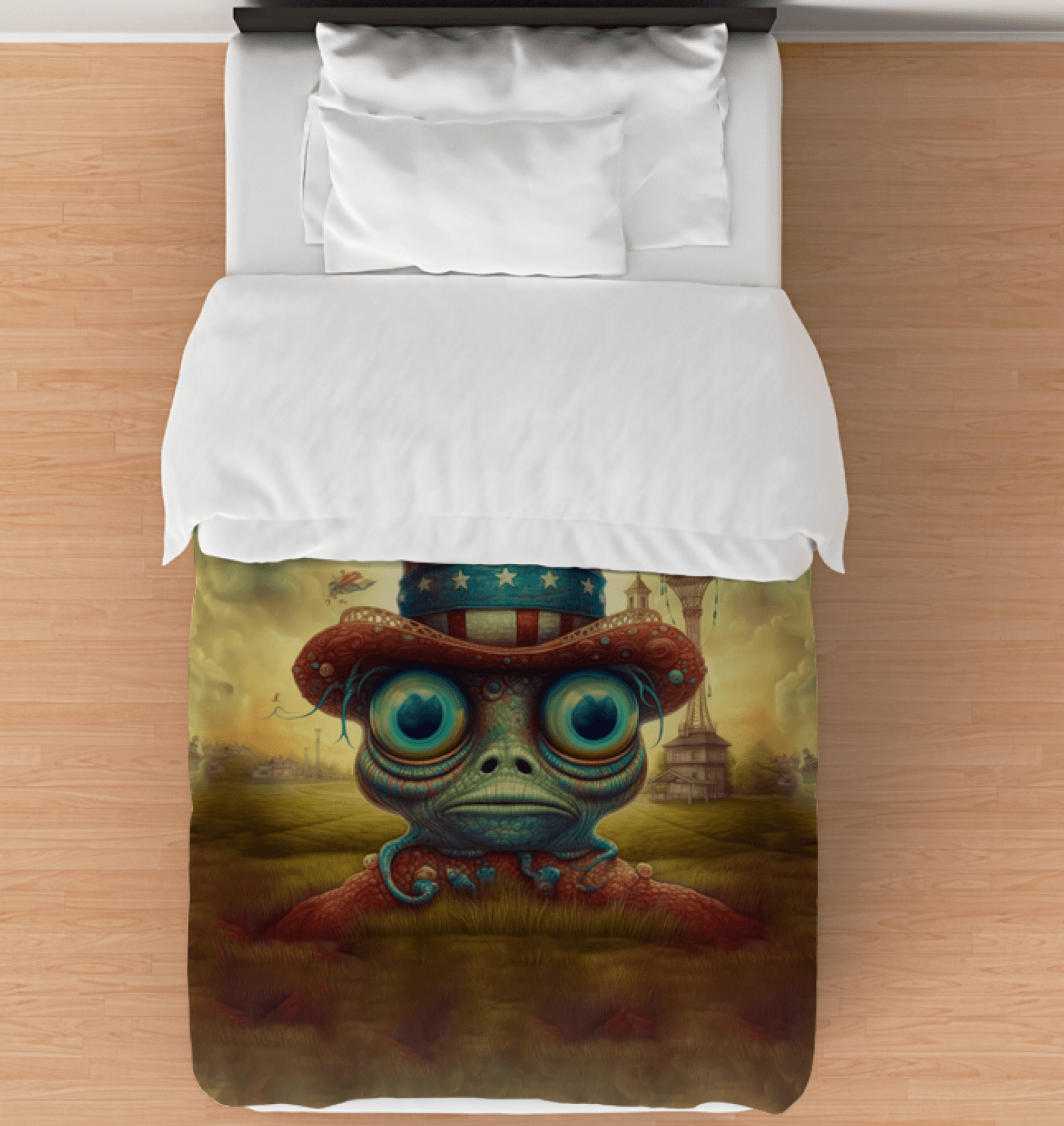 Twin-sized Bravehearted comforter on a bed