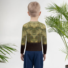 Close-up of CB3-14 Kids Rash Guard fabric and stitching.