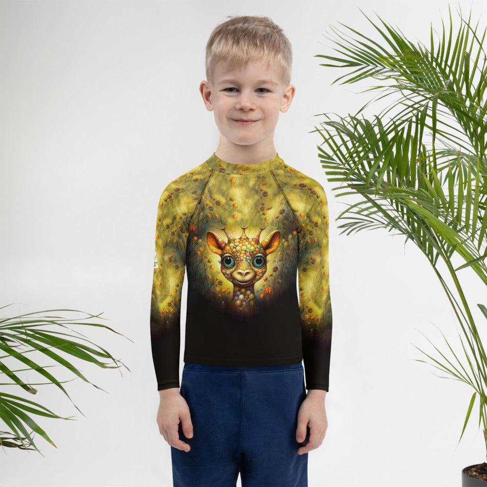 Child wearing CB3-18 Kids Rash Guard standing on the beach