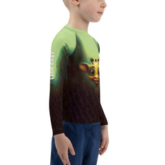 Child jumping into pool wearing the comfortable CB3-22 Rash Guard