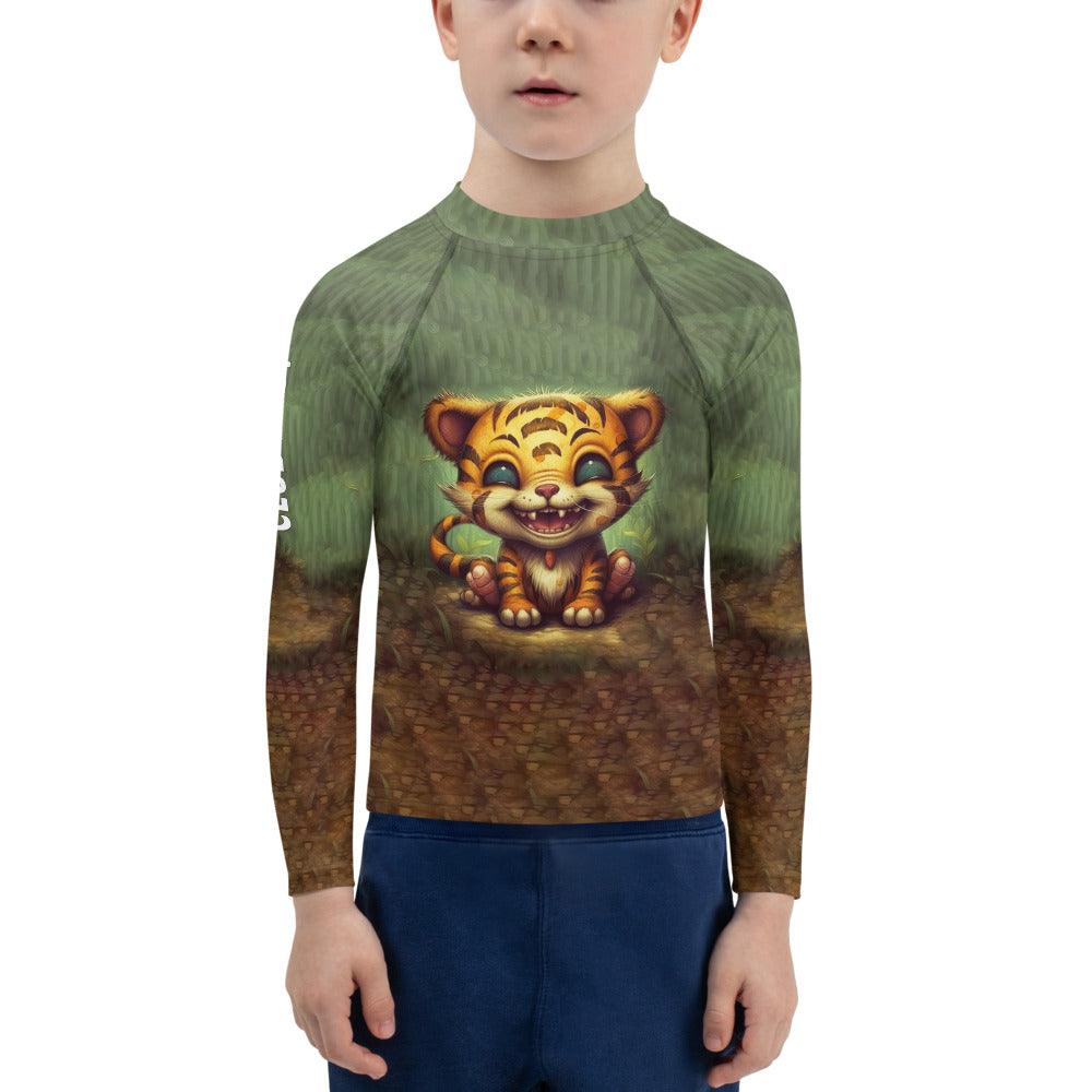 Child wearing CB3-28 Kids Rash Guard while swimming