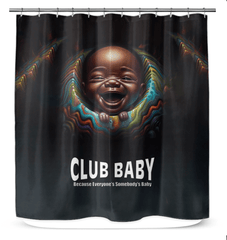 CB3-33 luxury shower curtain hanging in a modern bathroom setting.