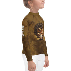 Back view of the CB3-34 Kids Rash Guard on a child at the beach