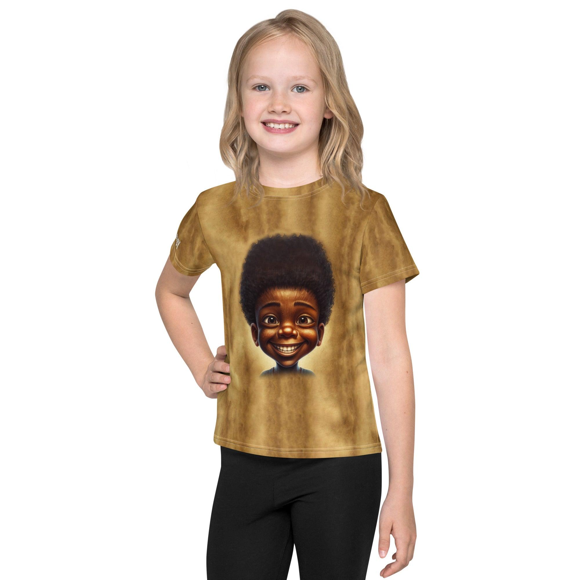 Child wearing CB3-36 crew neck t-shirt playing outdoors