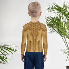 Back view of child wearing CB3-36 Rash Guard.