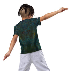 Close-up of CB3-43 kids crew neck t-shirt fabric detail.