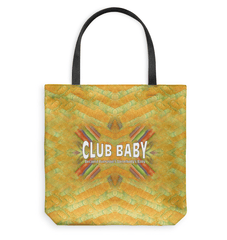Woman carrying the CB3-48 Basketweave Tote Bag in an urban setting.