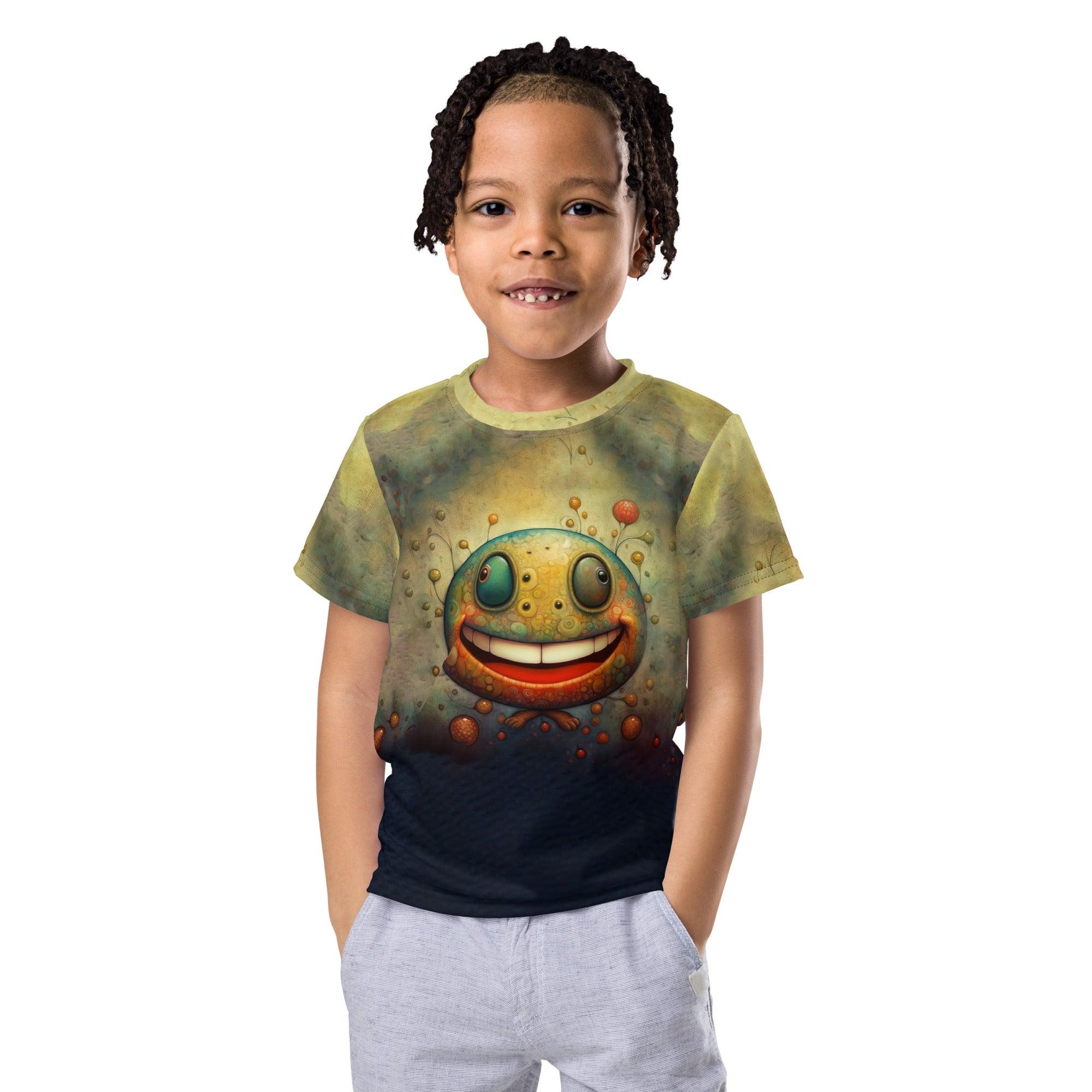 Child wearing CB3-52 crew neck t-shirt outdoors.