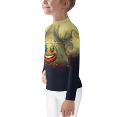 Active child surfing wearing the CB3-52 Kids Rash Guard for protection