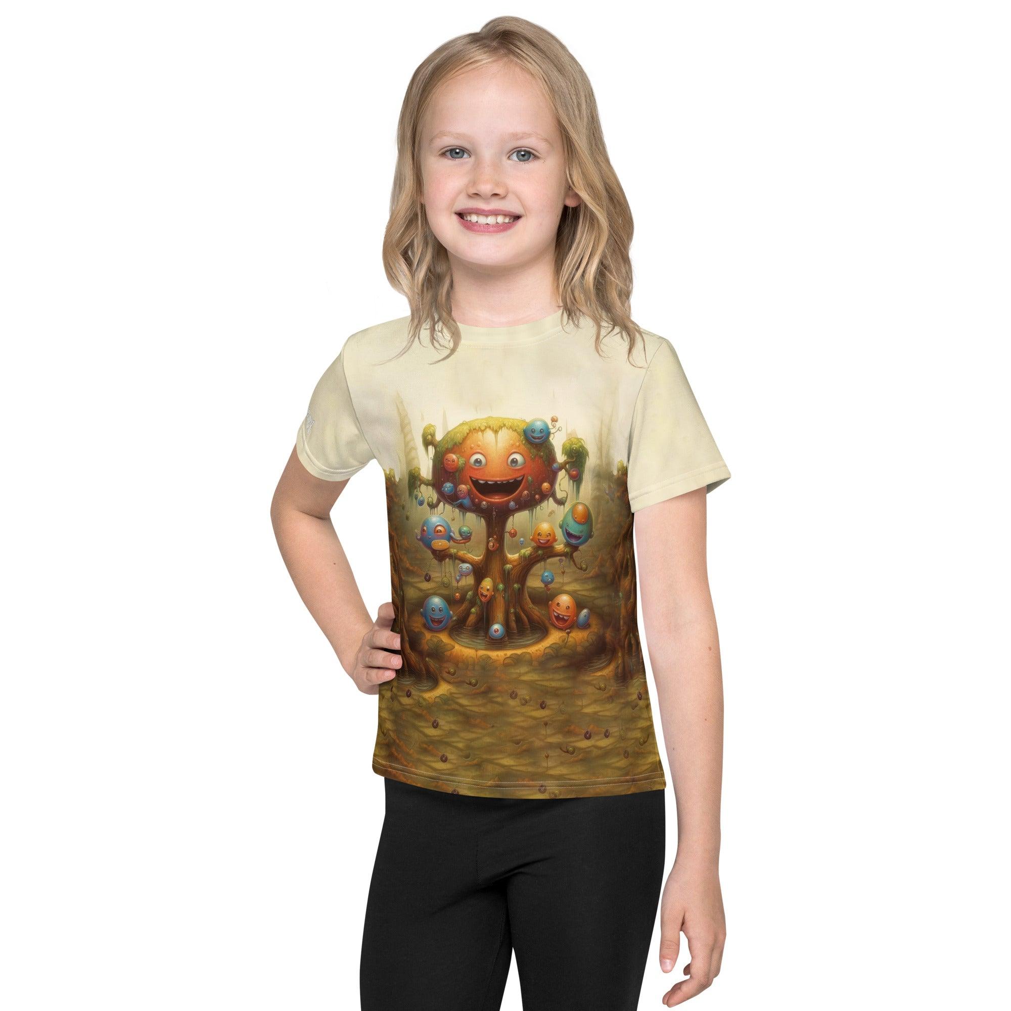 Child wearing CB3-62 crew neck t-shirt outdoor.