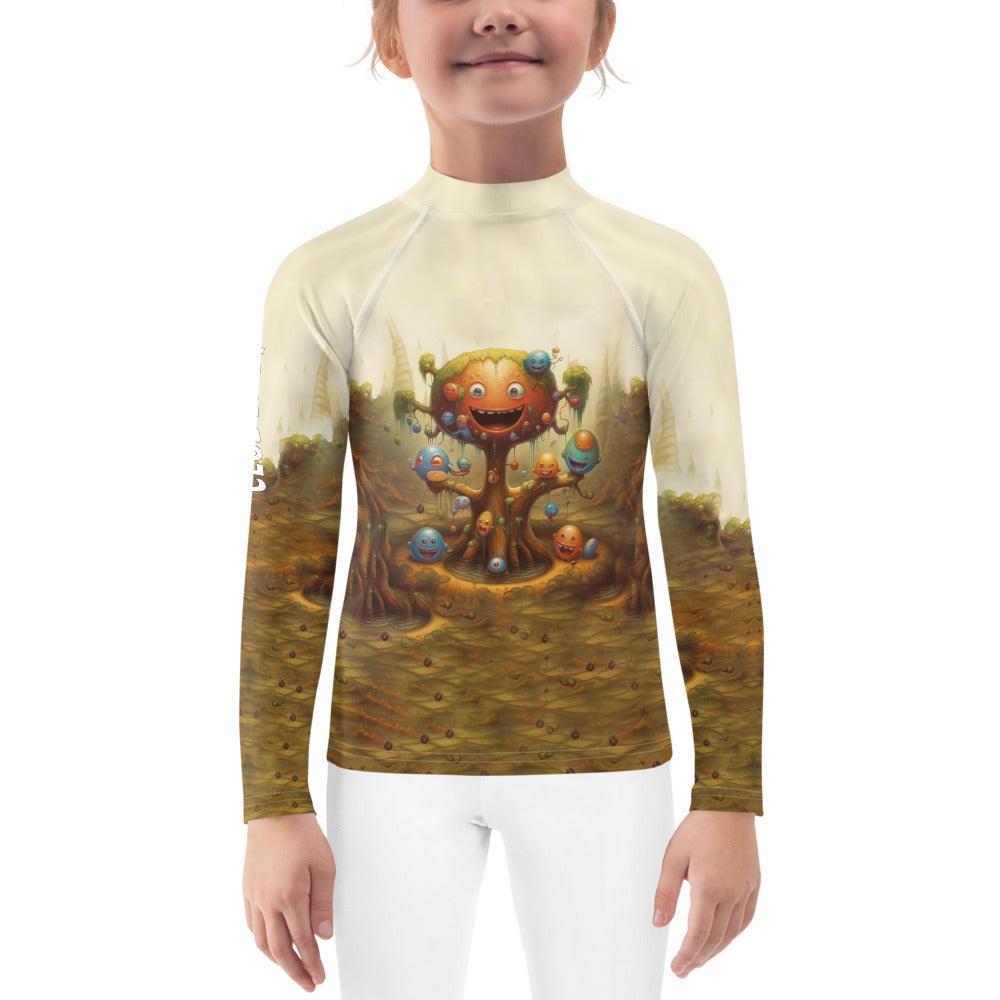 Child wearing CB3-62 Kids Rash Guard for sun protection at the beach.