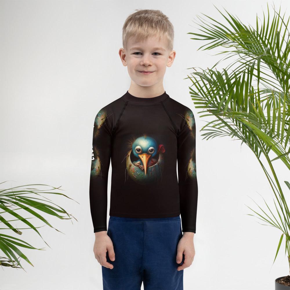 Child wearing CB3-67 rash guard playing on the beach