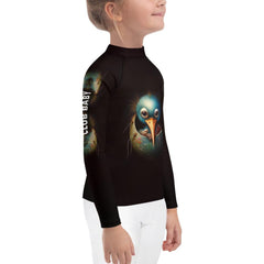 Front view of CB3-67 kids rash guard with sun protection on a hanger